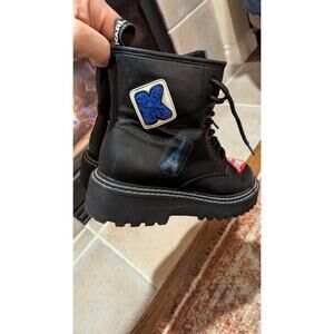 Karl Lagerfeld Paris Zip Up Combat Boots Dixie E23 Patches Embellishments